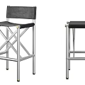 Modern Bar Stools With Black Leather Seat Backrest And Silver Metal X Shaped Frame