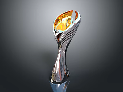 Shiny Trophy with Silver Base and Golden Leaf Shaped Top on Gray Background 3d model