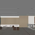 Modern Conference Room Interior With Large Screen Wooden Walls Meeting Tables And Chairs