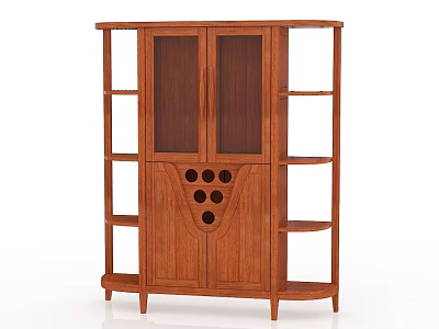 Elegant Classic Wooden Wine Cabinet With Glass Doors Round Design And Multiple Shelves 3d model