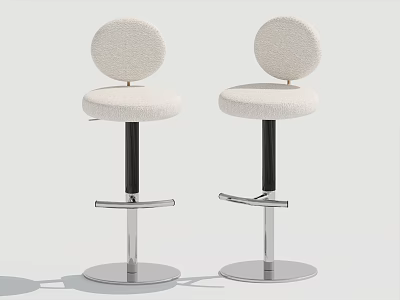 White Upholstered Bar Stools With Round Backrest Black Stem And Silver Metal Base 3d model