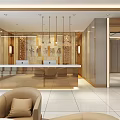 Elegant Modern Hotel Lobby Interior Design With Reception Desk Comfortable Sofas And Chandeliers 3d model