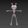 Pink Cartoon Ant With Big Eyes Smiling And Outstretched Arms In Blue Top