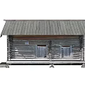 Rustic Log Cabin With Gray Roof Wooden Door Windows And Platform Steps