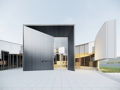 Modern Building Exterior Wall With Metal Geometric Design Glass Entrance And Interior Lighting 3d model