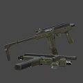 Green And Black Tactical Pistol With Textured Grip And Picatinny Rail Design
