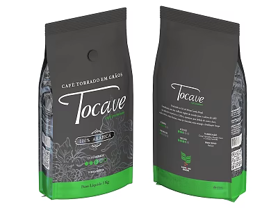 Tocave 100 Arabica Roasted Ground Coffee in Dark Gray Green Packaging 250g Bag 3d model