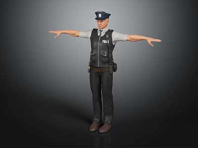 Police Officer In Uniform With Vest Hat And Outstretched Arms On Dark Background 3d model