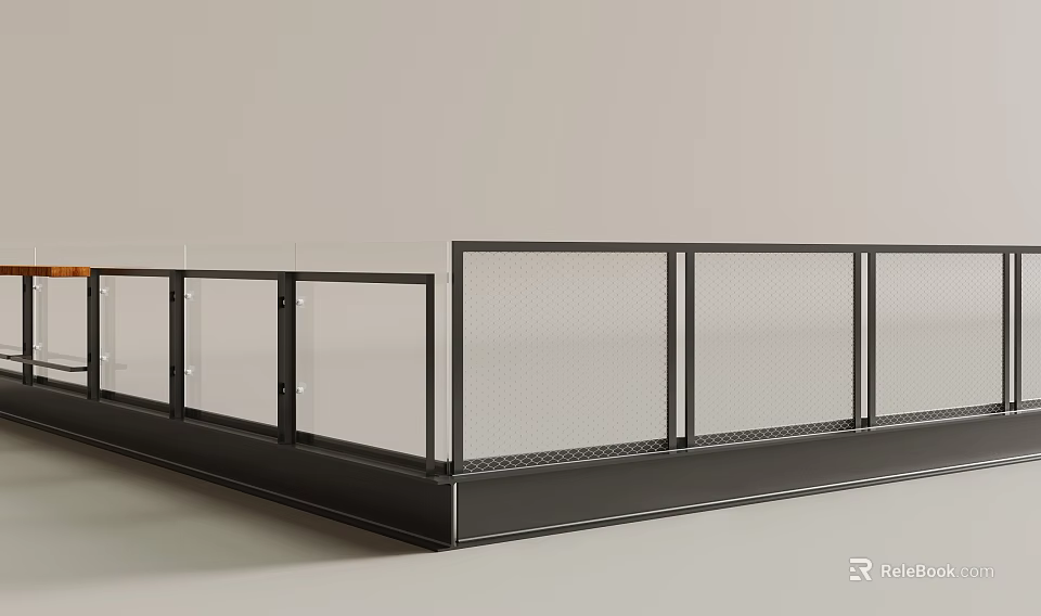 Sleek Modern Railing Design With Glass Panels And Metal Frames 3d model 