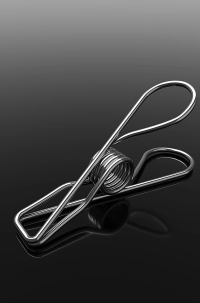 Shiny Metal Hook With Spring Coil Structure And Reflective Surface On Black Background 3d model