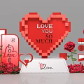 Romantic Red Pixel Heart Photo Spot With Love You So Much Text Roses And Decorations