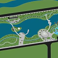 Waterfront Landscape Design With Lake Wooden Boardwalk And Lush Green Trees