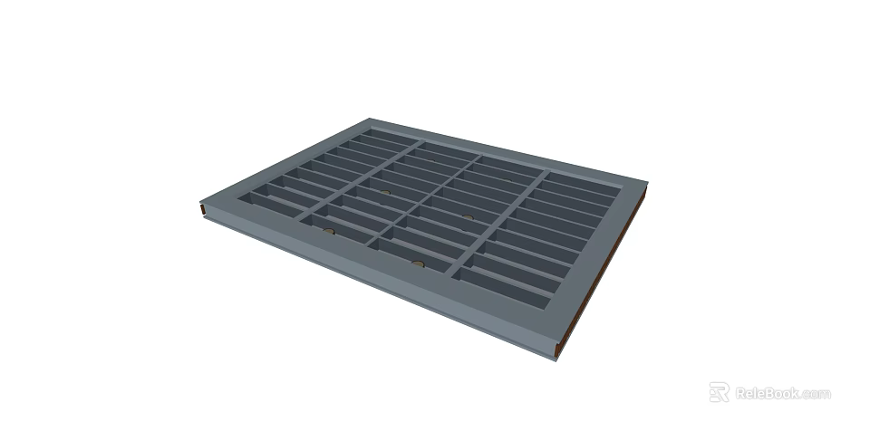 Gray Rectangular Grille Component With Slotted Grid Pattern And Flat Surface Design 3d model 