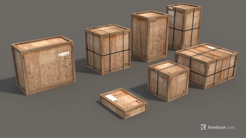 Sturdy Wooden Crates For Commercial Equipment Shipping And Storage 3d model 