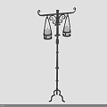 Black Metal Decorative Furniture Stand With Hanging Lanterns And Ornate Design