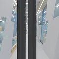 Modern Campus Corridor With Linear Ceiling Lights Plant Shelves Robot And Wooden Benches