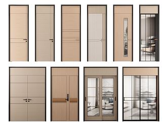 Modern swing door single door combination 3d model