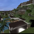 Aerial View Planning For Luxury Hillside Resort With Tiered Pools Lush Greenery And Villas