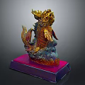 Traditional Golden Red Dragon Sculpture With Red Base And Intricate Details