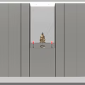 Gray Buddhist Shrine Cabinet With Marble Background Buddha Statue Red Candles And Lighting