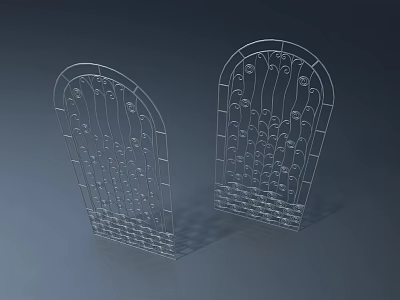 Pair of Modern Transparent Swing Doors With Decorative Curved Patterns 3d model