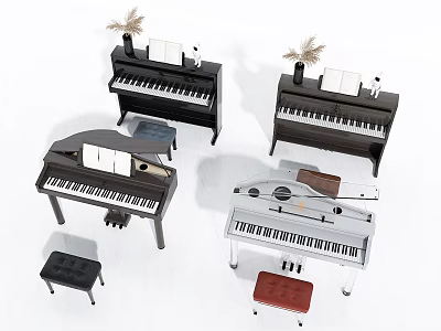Diverse Musical Instruments and Art Supplies Collection With Stylish Pianos Paintbrushes And Drawing Tools 3d model