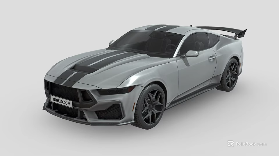 Silver Modern Sports Car With Black Stripes Black Wheels And Rear Spoiler 3d model 