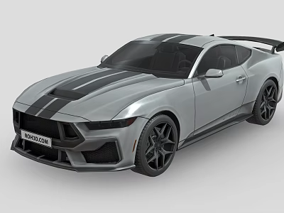 Silver Modern Sports Car With Black Stripes Black Wheels And Rear Spoiler 3d model