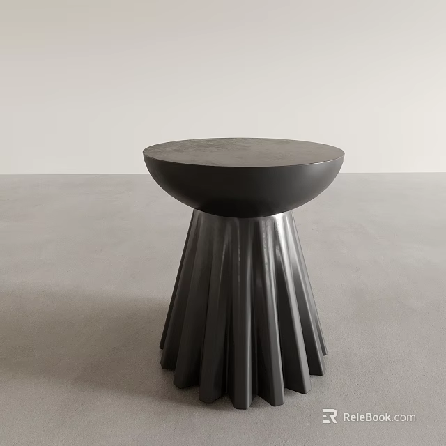 Sleek Modern Black Round Side Table With Fluted Base And Minimalist Design 3d model 