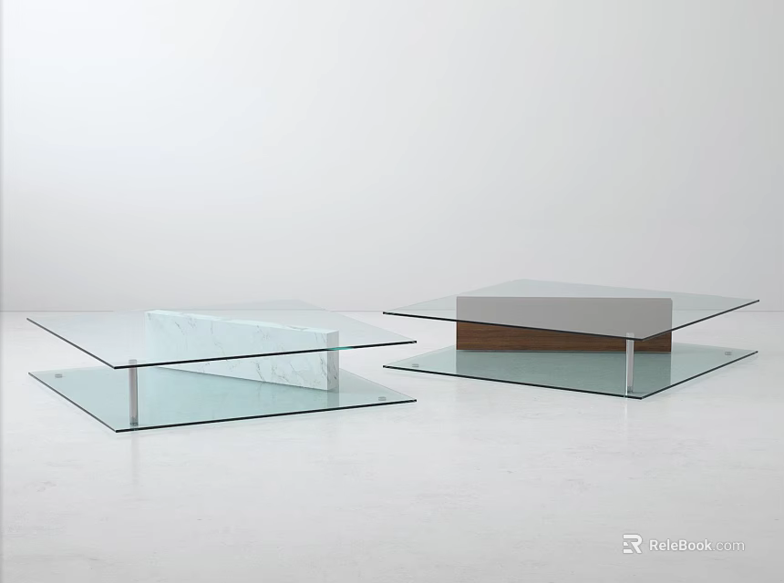 Modern Transparent Glass Coffee Table With Square Shape And Minimalist Design 3d model 
