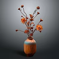 Textured Orange Blue Gradient Vase With Orange Flowers And Brown Stems