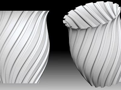 Modern White Twisted Ribbed Design Decorative Vases Set of Two Home Furniture 3d model