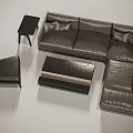 Modern Dark Leather Sofa Set With Coffee Table And Accent Armchair 3d model