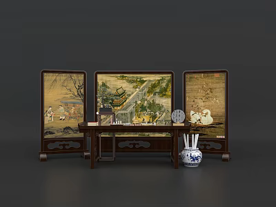 Traditional Chinese Screen With Landscape Art And Decorative Vase Photo Spot 3d model