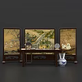 Traditional Chinese Screen With Landscape Art And Decorative Vase Photo Spot