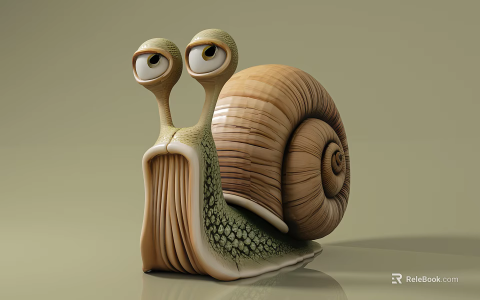Playful Animated Snail Character With Big Eyes Spiral Shell And Textured Green Body 3d model 