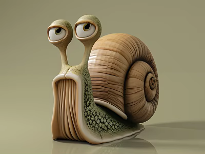 Playful Animated Snail Character With Big Eyes Spiral Shell And Textured Green Body 3d model