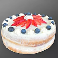 Homemade Round Layered Cream Cake Topped With Fresh Strawberries And Blueberries