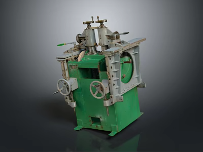 Green Industrial Machine With Metal Wheels Knobs And Mechanical Structure 3d model