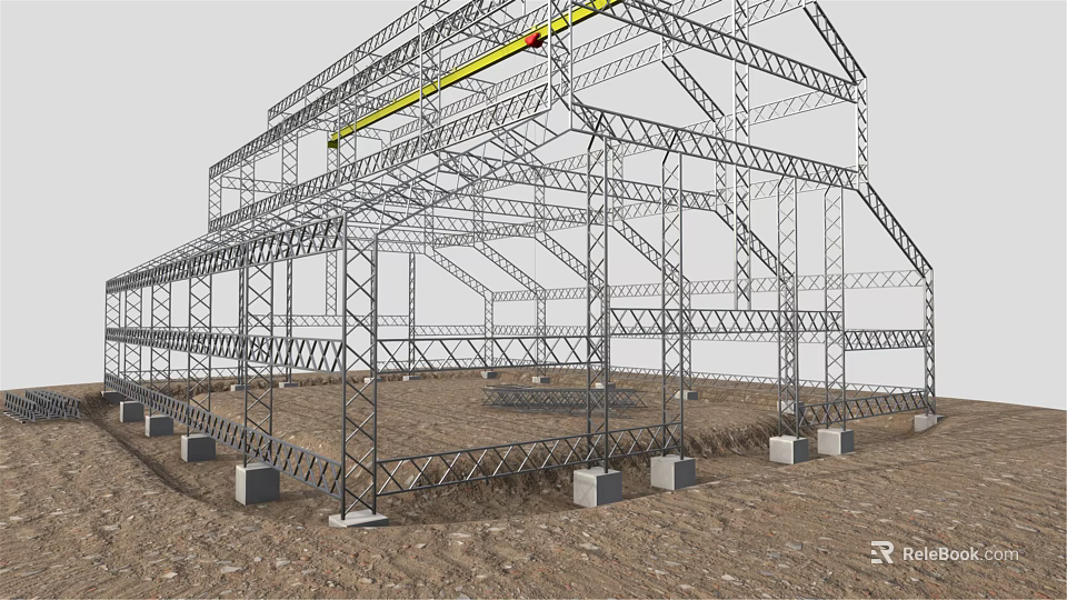 Furniture Steel Frame Structure With Industrial Metal Supports And Foundation 3d model 