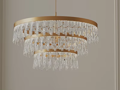Elegant Three Tiered Modern Chandelier With Golden Frame And Crystal Pendants 3d model