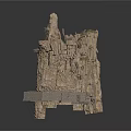 Rock Cliff Structure 3D Model With Layered Stones And Small Architectural Elements