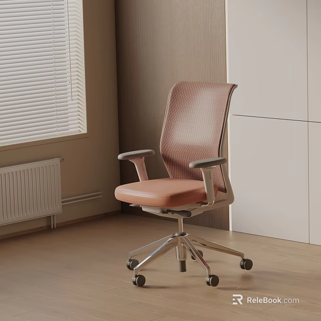 Pink Mesh Backrest Office Chair With Armrests And Swivel Wheels For Modern Workspace 3d model 
