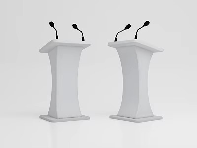 Two White Podiums Each With Two Microphones In Clean Modern Setup 3d model