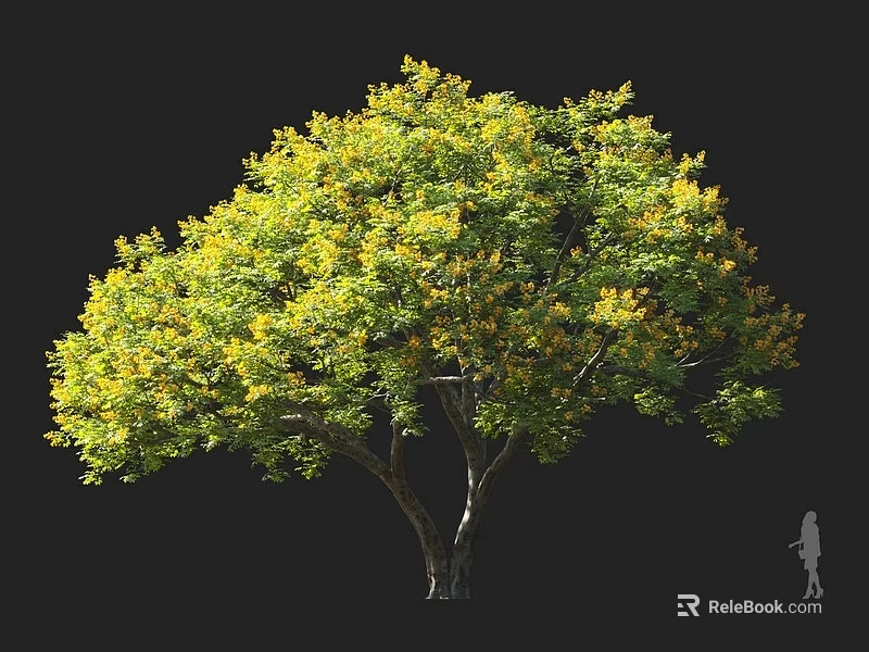 Arbor With Lush Canopy Green And Yellow Leaves Brown Trunk And Human Figure For Scale 3d model 