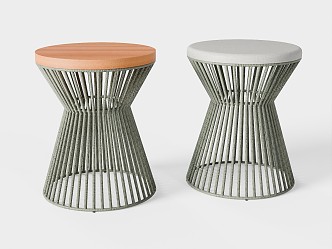 Banco rattan outdoor round stool 3d model