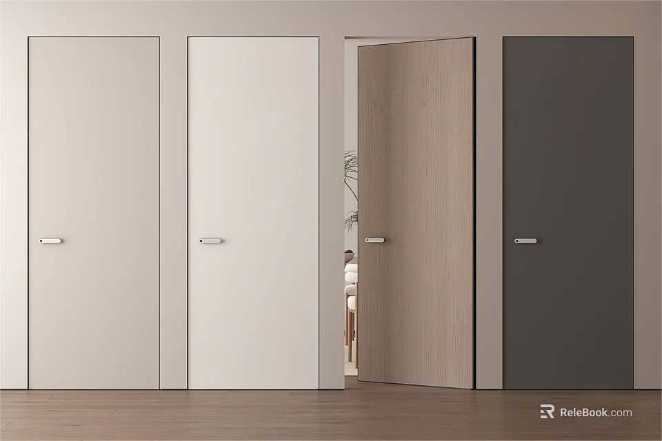 Modern Hinged Doors In Various Colors With Open View Of Interior Space 3d model 
