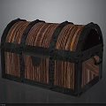 Vintage Wooden Treasure Chest With Brown Stripe And Black Metal Lock