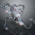 Futuristic Mechanical Spider Creature With Metallic Legs And Red Eyes