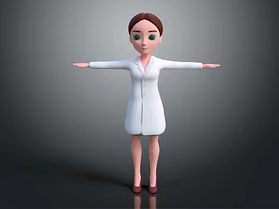 Female Game and Movie Character in White Doctor Coat with Arms Outstretched 3d model